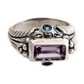Sterling Silver 'Sea Temple' Amethyst and Blue Topaz Ring (Indonesia)