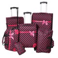 World Traveler Polka Dot Delight 6-piece Black and Pink Expandable Lightweight Spinner Luggage Set
