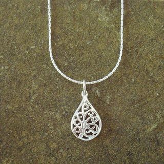 Jewelry by Dawn Sterling Silver Chain Necklace with Small Filigree Teardrop