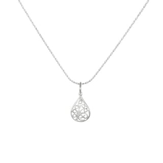 Jewelry by Dawn Sterling Silver Boxed Chain Necklace With Filigree Teardrop