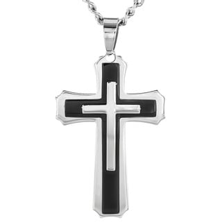 West Coast Jewelry Stainless Steel Black Plated Cross Pendant Necklace