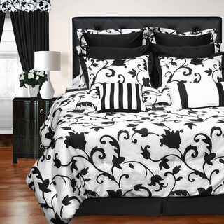 Venice 12-Piece Black and White Bed in a Bag with Deep Pocket Sheet Set