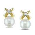 Miadora 14k Yellow Gold Pearl and Diamond Accent Earrings (6-6.5 mm)