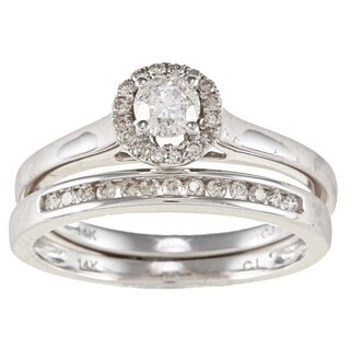 14k White Gold 1/2ct TDW White Diamond Halo Bridal Set (IJ, I1-I2)