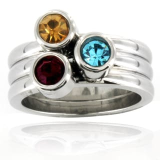 Stainless Steel Stacked Crystal Detail Ring