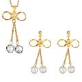 Goldplated Stainless Steel Bowtie Drop Earrings and Necklace Set