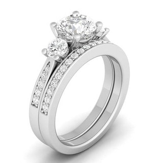 Sterling Silver Round Cubic Zirconia 3-stone Bridal-style Ring Set