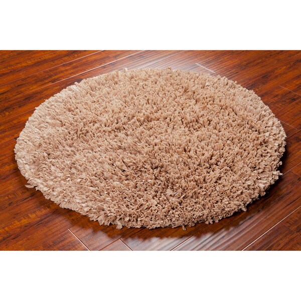 Mandara Handwoven Tan Shag Area Rug (4' Round)