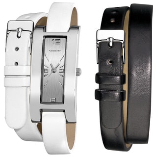 Vernier Women's Silvertone Interchangeable Double Wrap Leather Watch