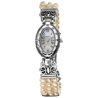 Vernier Women's Petite Oval Silver Case Pearl Bracelet Watch