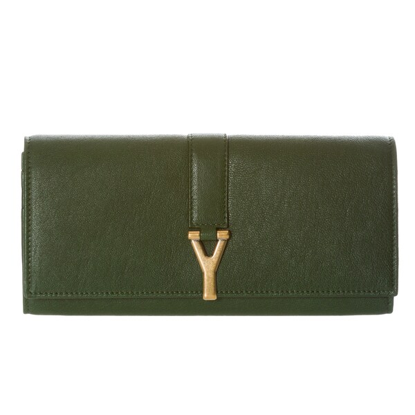 Yves Saint Laurent \u0026#39;ChYc\u0026#39; Large Green Leather Wallet - 14785191 ...  