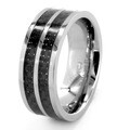 Stainless Steel Black Striped Carbon Fiber Inlay Ring
