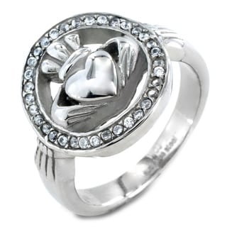 Elya Designs Stainless Steel Cubic Zirconia Claddagh Ring