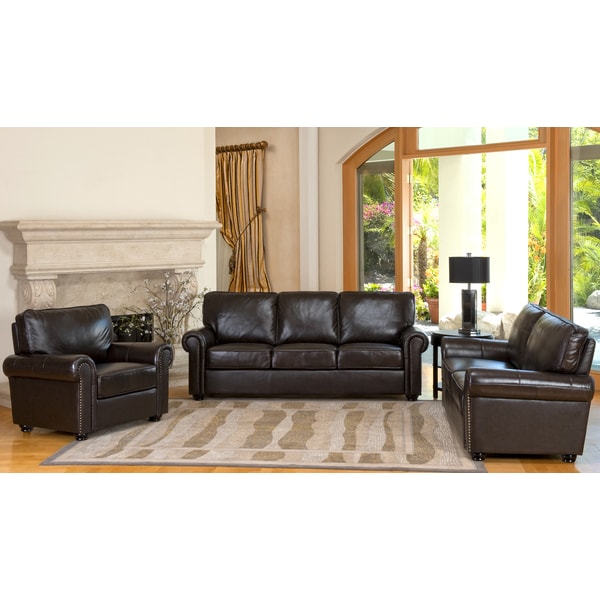 ABBYSON LIVING London 3-Piece Premium Top-grain Leather Sofa Loveseat ...