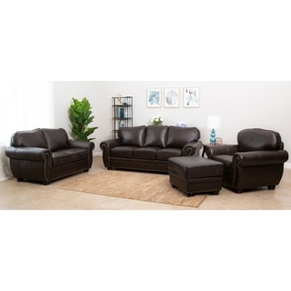 Buy Online Abbyson Living Richfield 4-Piece Premium Top-grain Leather Sofa, Loveseat, Armchair, Ottoman Set
