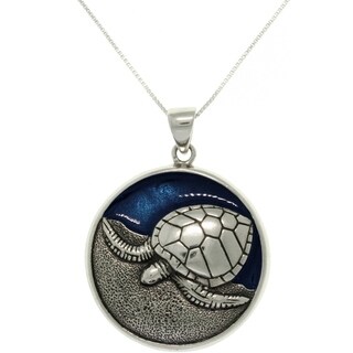 Carolina Glamour Collection Sterling Silver and Enamel Sea Turtle Necklace