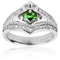Stainless Steel Claddagh Green Heart Cubic Zirconia Ring