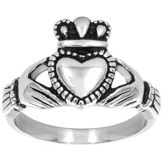 Stainless Steel Black Outlined Irish Claddagh Ring
