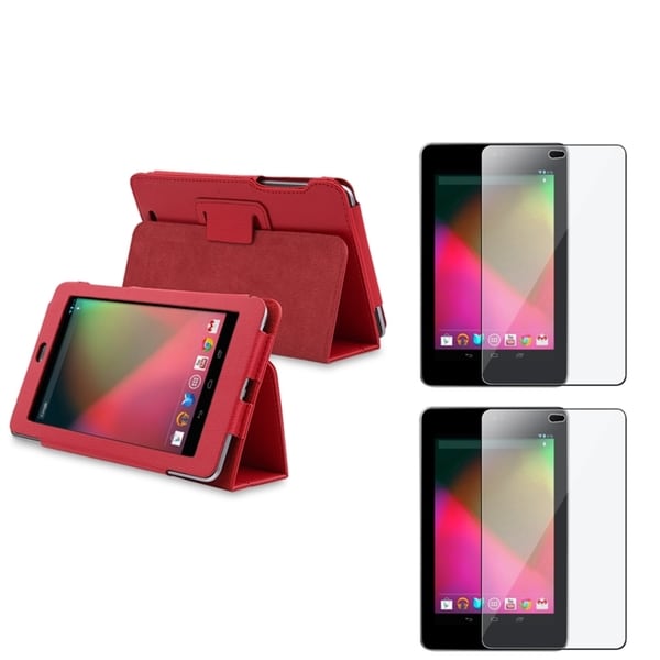 BasAcc Red Leather Case/ Screen Protector for Google Nexus 7