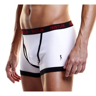 I-Image Men's Hustler Logo White Elastic Cotton/ Spandex Trunks (Set of 2)-Image