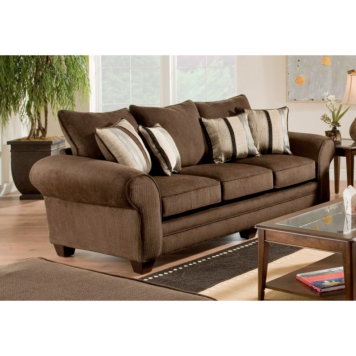 Burlington Waverly Godiva/ Kendu Onyx Pillows Sofa Set Overstock