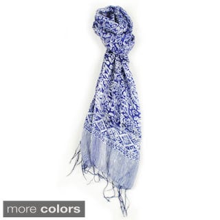 Silk Leaf Printed Scarf (Indonesia)-Image