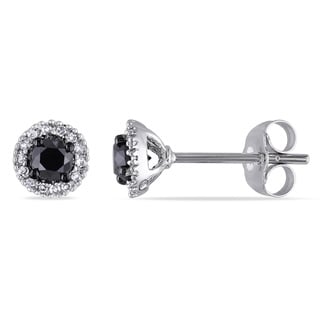 Miadora Sterling Silver 1/2ct TDW Black and White Diamond Halo Earrings(H-I, I2-I3)