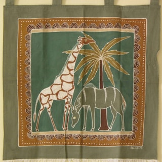 'Giraffe and Kudu' Hand Painted African Tapestry (Zambia)