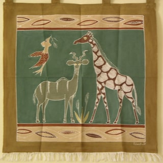 'Giraffe and Kudu' hand Painted African Tapestry (Zambia)