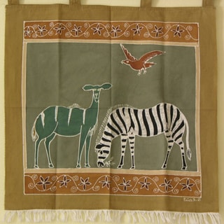 'Zebra and Kudu' hand Painted African Tapestry (Zambia)