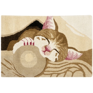 Handmade Safavieh Wildlife Napping Kitten Wool Rug (2' x 3')