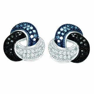 Sterling Silver 1/5ct TDW Blue, Black & White Diamond Love Knot Earring (H-I, I2)