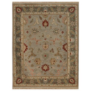Hand-knotted Floral Lead Grey Wool Area Rug (4' x 6')