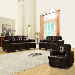 Cartona Dark Brown Bonded Leather Tufted 3-piece Living Room Set