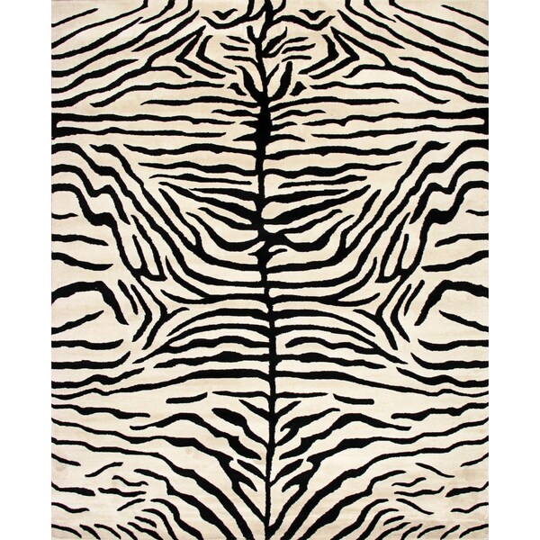 Handmade Zebra Ivory Black Wool Rug (9' x 12')
