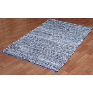 Hand-woven Matador Blue Denim/ Leather Rug (2'6 x 4'2)