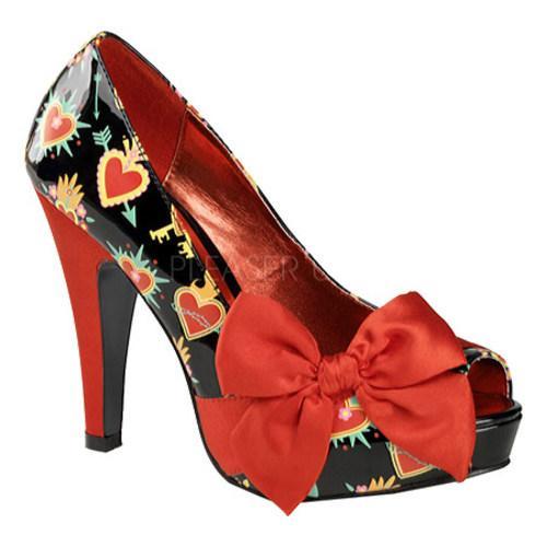 Women's Pin Up Bettie 13 Black Sacred Heart Patent Leather/Red Satin