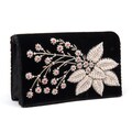 Black Silk Velvet Evening Bag with Embroidered Flower (India)