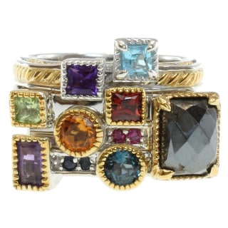 Michael Valitutti Two-tone Multi-gemstone Manhattan Stackable Ring Set