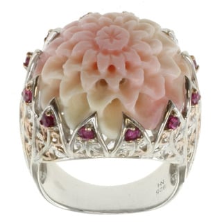 Michael Valitutti Two-tone Silver Carved Flower Conch Shell Ring