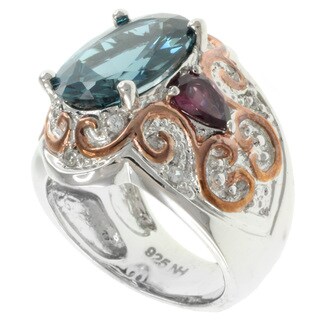 Michael Valitutti Two-tone London Blue Topaz and Rhodolite Ring