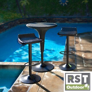 Woven Wicker Barstools and Bar Table Set