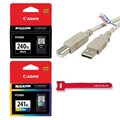 Genuine Canon PG-240XL Black + CL-241XL Color Ink Cartridge (6ft USB Cable + Velcro Tie included)