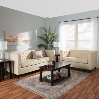 Low Price Baxton Studio Cream Leather 2-piece Sofa Set