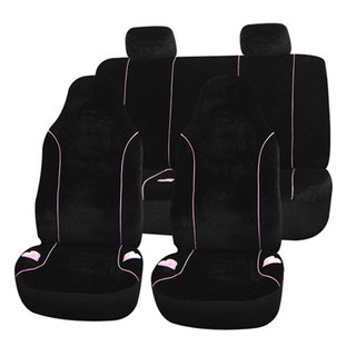 Black Velour with Heart Embroidery Univerisal Car Seat Covers (Full Set)