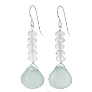 Ashanti Sterling Silver Aquamarine and Chalcedony Earrings (Sri Lanka)