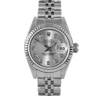 Pre-owned Rolex Women's Stainless Steel Fluted Diamond Datejust Watch