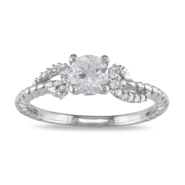 Miadora-14k-White-Gold-White-Sapphire-and-1-10ct-TDW-Diamond-Ring-with ...