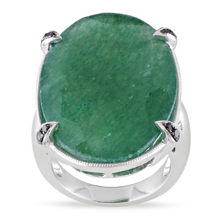 Miadora Sterling Silver Aventurine and 1/10ct TDW Diamond Cocktail Ring