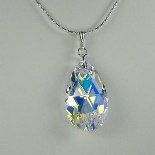 Jewelry by Dawn Large Crystal AB Swarovski Pear Sterling Silver Boxed Chain Necklace
